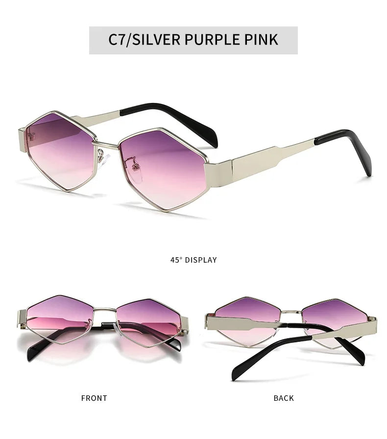 Polygonal Luxury Sunglasses Women Brand Fashion Rhombus Sun Glasses Woman 2024 Retro Vintage Metal Diamond Shades Eyewear