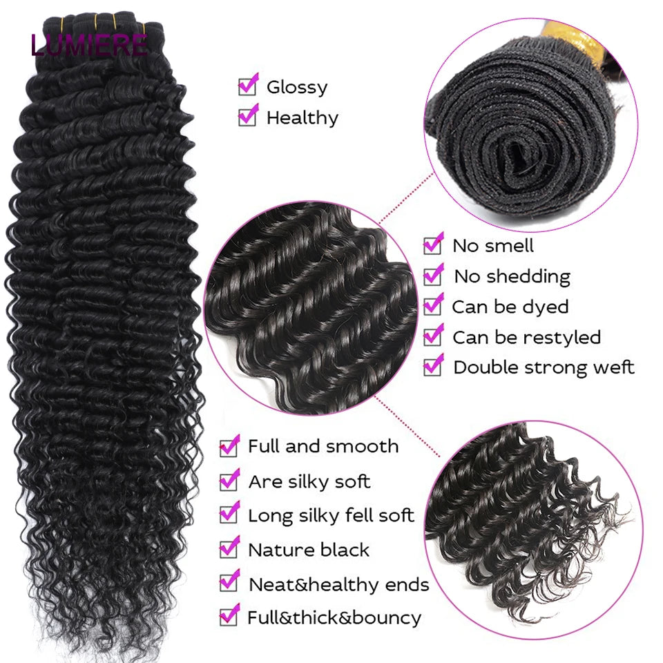 Mongolian Afro Kinky Curly Human Hair Bundles With Closure Deep Curly Hair Weave Bundles With Frontal Closure Hair Extensions
