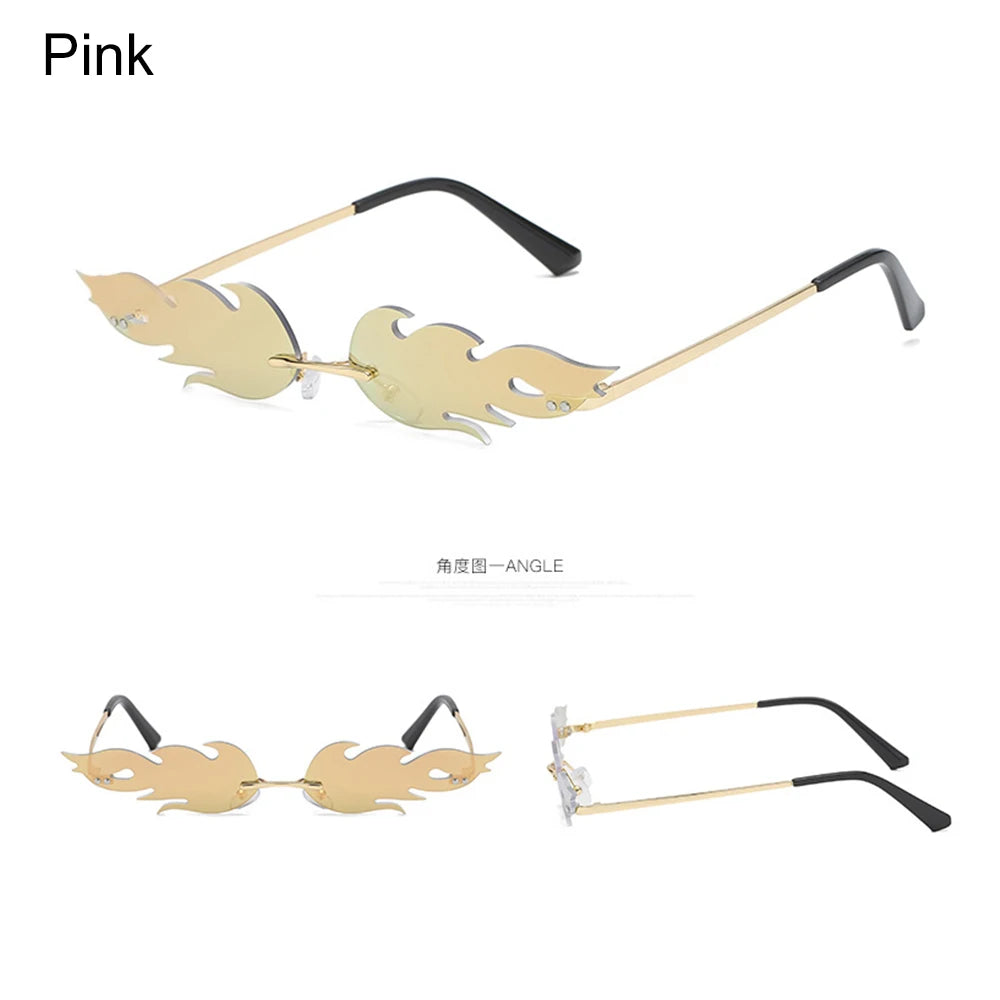 Fashion Fire Flame Sunglasses Women Men Rimless Wave Sun Glasses UV 400 Eyewear Luxury Trending Narrow Sunglasses