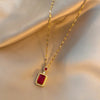 DIEYURO 316L Stainless Steel Square Green Red Zircon Pendant Necklace For Women Classic Luxury Girls Jewelry Chain Birthday Gift