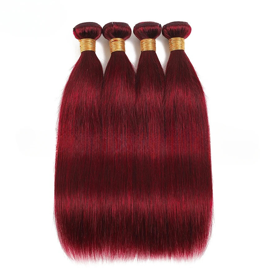 99j Burgunderrot Glattes Echthaar Bündel 1/2/3er Set 100g/Stk 10A Brasilianisches Remy Haar Doppelt genähte Haartressen Volle Spitzen