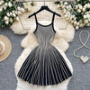 Joskaa 2026 Autumn Retro Striped Knit Dress Women Elegant Pleated Waist Slim Low Cut Sleeveless A-line Slip Dress Streetwear