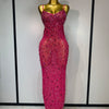 Luxury Rhinestones Sexy Mesh See Through Bodycon Dress Women Birthday Evening Cocktail party Gown Red Carpet Club Stage Outfit