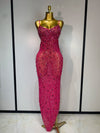 Luxury Rhinestones Sexy Mesh See Through Bodycon Dress Women Birthday Evening Cocktail party Gown Red Carpet Club Stage Outfit