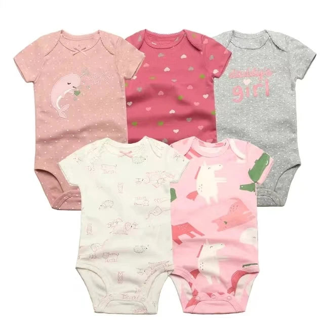 5PCS/Lot Baby Boys Girls Bodysuits 100% Cotton Short Sleeves Kids Clothes 6-24 Month Newborn Baby Clothing Bebe Jumpsuit