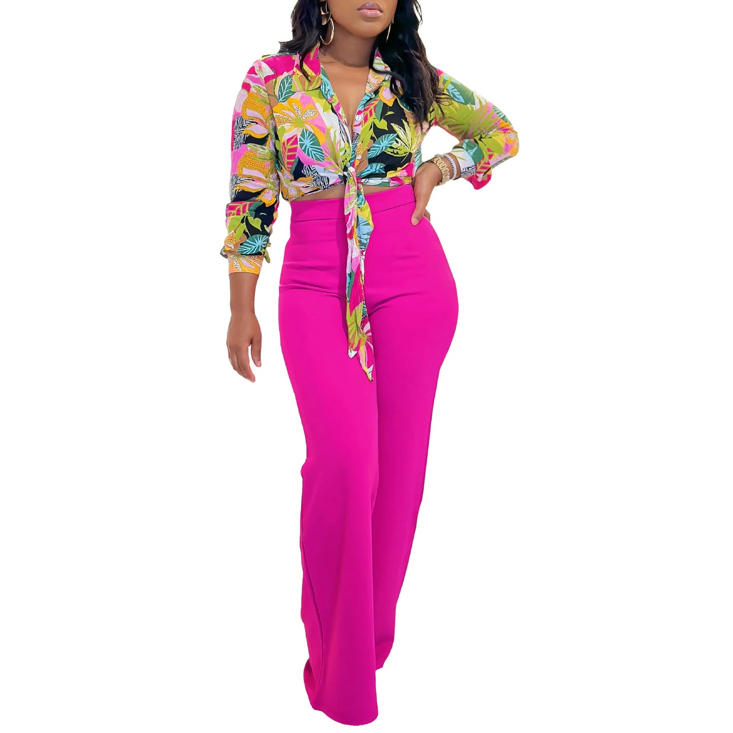 2 Piece Women Set Summer Autumn Long Sleeve Shirt Blouse Top And Pants Suits Outfits Fashion Office Lady Matching Sets Outfit