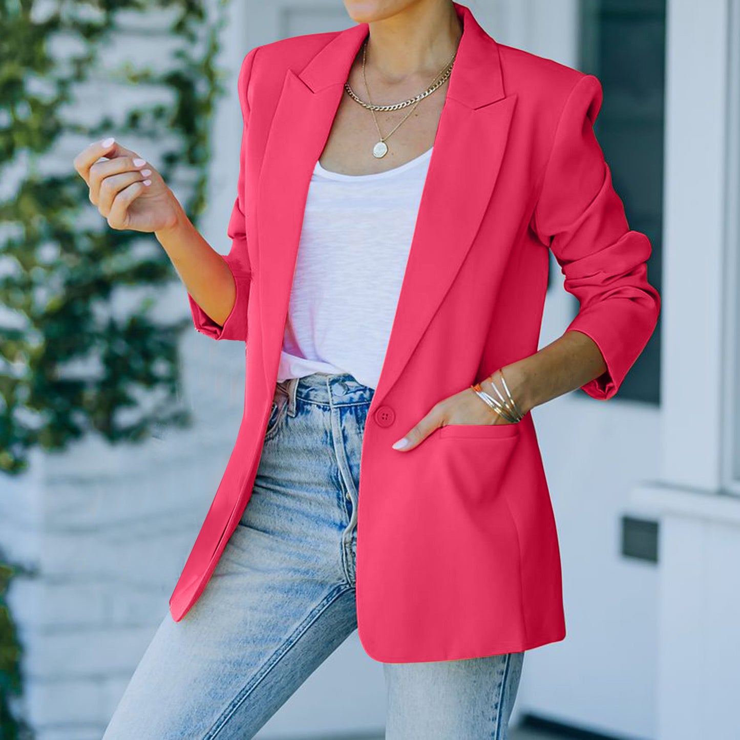 Autumn Pink Blazer Women Slim Elegant Blazers Jacket Women's Buttons Double Breasted Blazer Office Ladies Work Coats Jacket