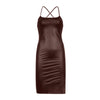 Women Sexy Suspender Mid-length Bodycon Dress Fashion Solid Color Leather Bandage Backless Skinny Split Dress For Female Mujer