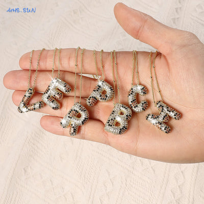 MHS.SUN Neue Leopard Bubble Buchstabenkette Vergoldet Chunky Bubble Zirkon 26 Initialen Anhänger Halskette Frauen Modeschmuck