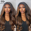 UNice Hair Bye Bye Knots 7x5 Lace Glueless Wig Brown Balayage Body Wave Human Hair Lace Front Wig Pre Cut Pre Bleached Lace Wig