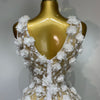 Women Luxury Pink Flowers Pearls Lace See Through Bodycon Mini Dress Birthday Photoshoot Evening Party Nightclub Stage Costume
