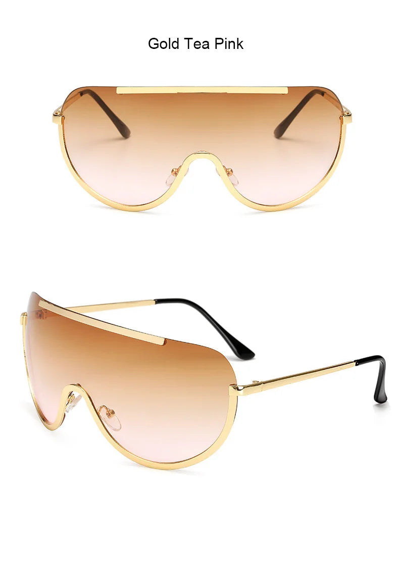 Metallische Oversized Punk Sonnenbrille Damen Semi-Randlose Schutzbrille Shield Lens Designer Große Sonnenbrille Damen Modeaccessoires
