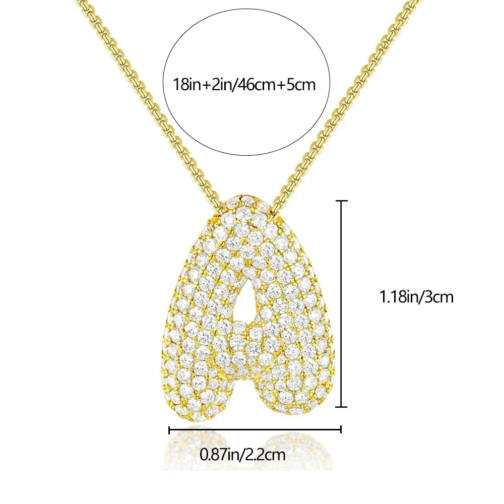 18K Vergoldet Wasserdicht Dicke Blase Alphabet Buchstabe Schlüsselbein Halskette Funkelnder Strass Ballon Initialen Schmuck