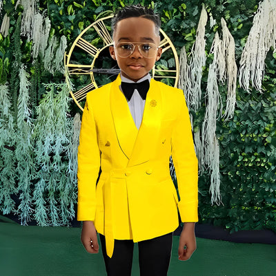 Boys Yellow Jacket 2 Piece Set Wedding Kids Blazer Pants Double Breasted Design Custom 2-16 Years Old Slim Fit Boys Suit