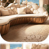 Französisches, leicht luxuriöses, halbkreisförmiges, geschwungenes Villa Wohnzimmer, kreatives Sofa, cremefarben, speziell geformt, Massivholz