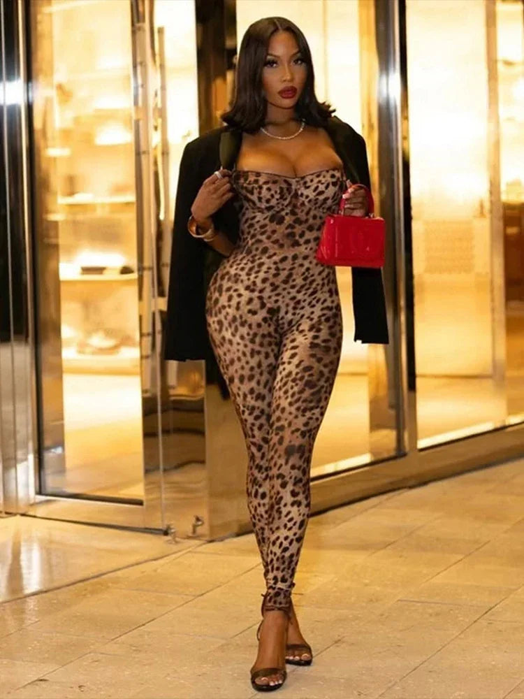 Leosoxs Sexy Jumpsuit Damen Ärmellos 2025 Sexy Trend Leopardenprint Ärmelloser Street Fit Stretch Aktivität Workout Overalls