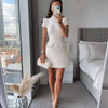 White Shoulder Pad Short Sleeve Party Dress Women's Elegant Tweed A-line O-neck Patchwork Luxury Black Evening Dresses Birthday