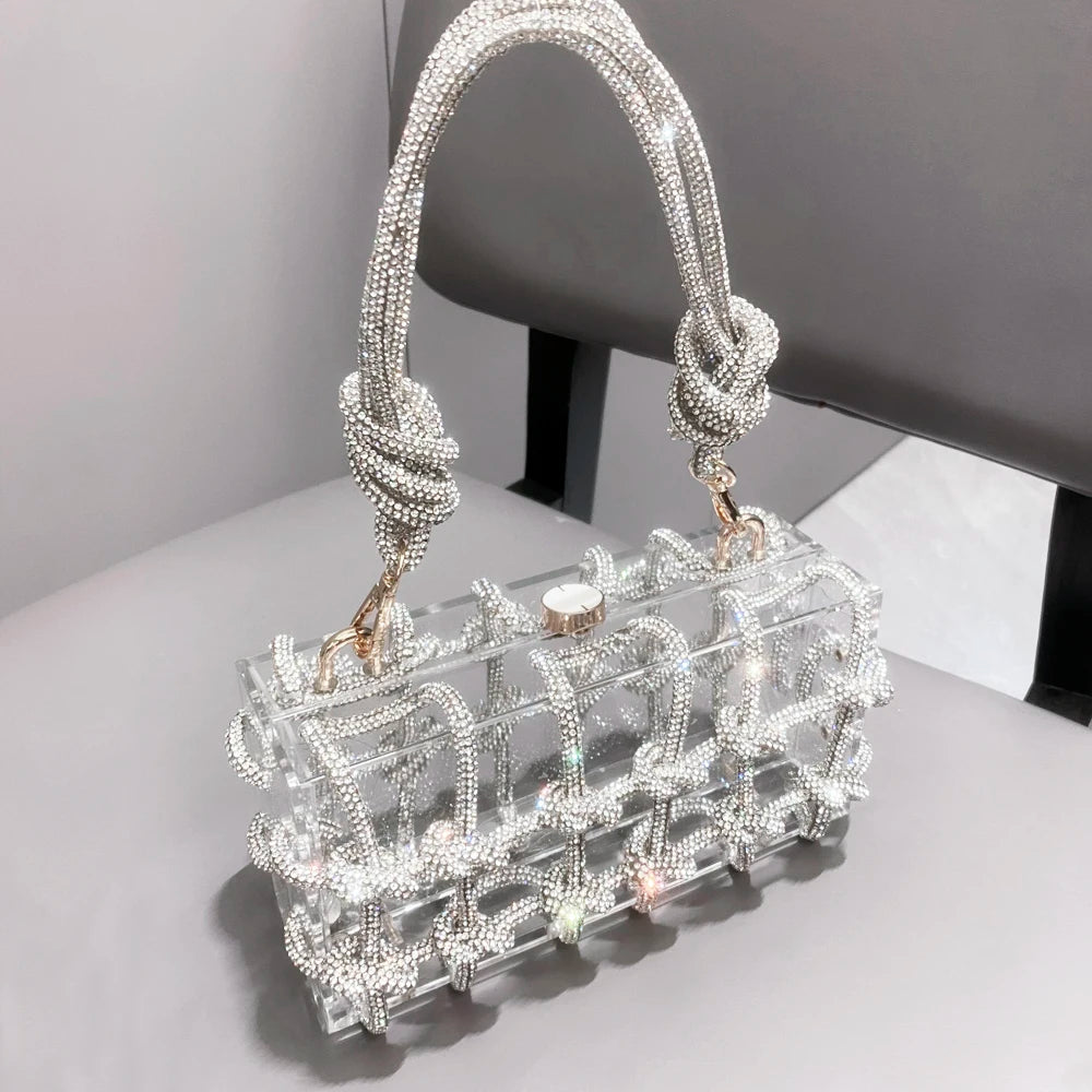 Abendtasche mit Strasssteinen, silberne, handgefertigte Handtasche mit Kristallbesatz für Damen, Geldbörsen und Handtaschen, luxuriöse Designer-Banketttasche