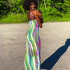 Spring/Summer Women's Colorful Tie Dye Print Off Shoulder Wrapped Chest Dress