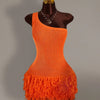 2026 Y2K TikTok Hot One Shoulder Crochet Dress Orange Fringe Bodycon Mini Dress for Vacation Party Clubwear