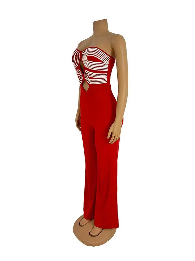 Damen Sommer Trägerloser Jumpsuit Sexy Einteiler Outfits Cut Out Taille Party Jumpsuit Kleidung Damen Langer Rückenfreier Overall