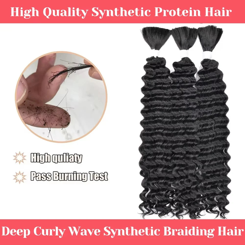 Synthetic Bulk hair for Braiding Wet and Wavy Micro Braiding No Weft Faux Deep Wave Braiding Hair Extensions for Box Boho Braids