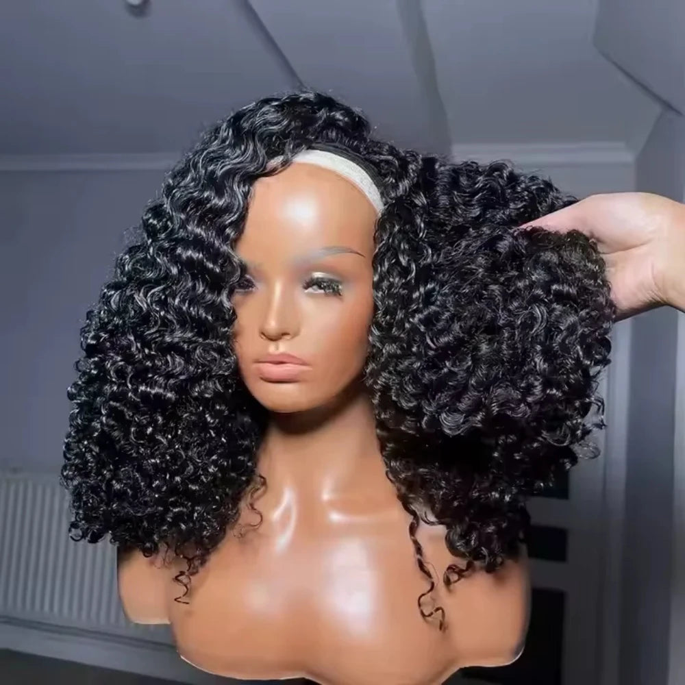 Half Wig Kinky Curly 200% Density Remy Hair Curly Wigs 100% Human Hair No Leave Out Upgrade Glueless Clip In Half Wigs For Women