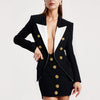 2024 New Blocked Metal Rose Button Slim Black Suit Jacket Festival Outfit Women Party Business Blazer