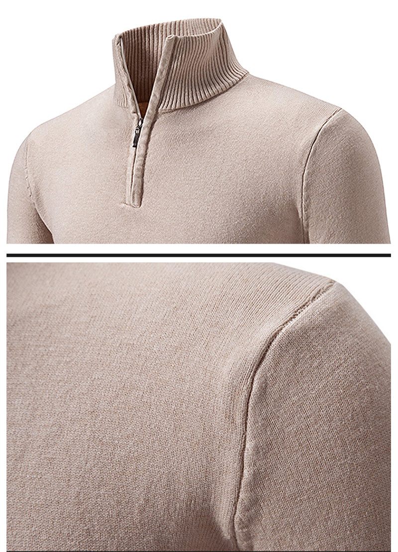 New Men's Sweater Half Zipper Pullovers Winter Warm Stand Collar Turtleneck Cotton Knitted Sweater Men Solid Color Sweatwear