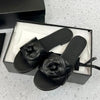 2025 Spring/Summer New Beach Vacation One Word Open Toed Flat Bottom Outerwear Camellia Slippers for Women