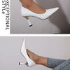 Schuhe Damen 2024 Trend Neue Sommer Rote Absätze Elegante Damen Schwarze Pumps mit Absatz Spitz zulaufende Pumps Kleid Leder Weiße Damenschuhe