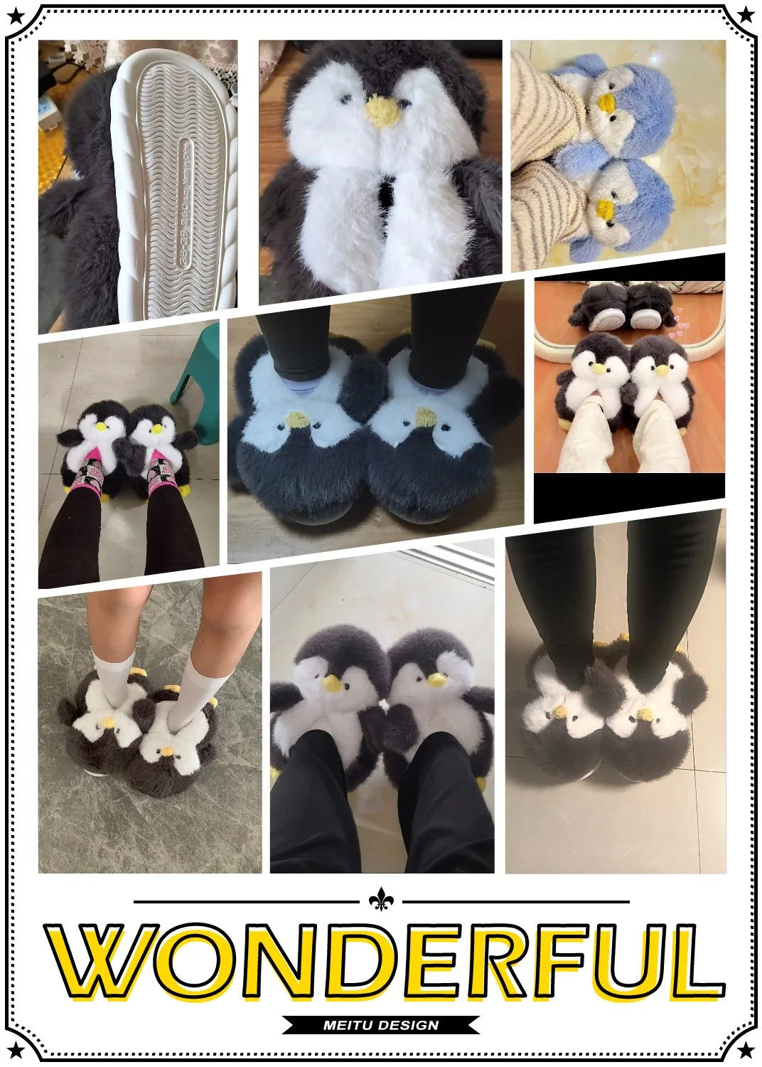 Funny Fuzzy Penguin Slippers Girls Novelty Indoor Shoes Women Soft Furry Slippers Female Plush Home Shoes Animal Flip Flops