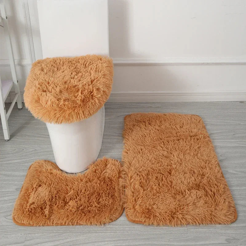 3er-Set einfarbige Heimteppiche Toilettendeckelbezug Teppich-Set rutschfeste Fußmatte für Badezimmerboden Badteppich Fußmatte