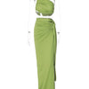 Ladies Spring 2 Pieces Sleeveless Backless Strap Spit Crop Top Side Slit Slim Fit Maxi Skirt Set Women Evening Party Clubwear