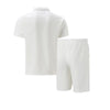 2025 Men Europe and the United States new summer Waffle solid color zip-up lapel short-sleeve suit shorts two sets