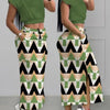2025 Summer Two Piece Sets Women Outifit Fashion Print Colorblock O-Neck Short Sleeve Crop Top & Casual Striped Pocket Skirt Set