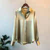 1pcs Woman Spring Autumn Satin Shirt Lady Long Sleeve Lapel Blouses Cardigans Elegance Sweet Casual Coats Girl Sunscreen Top