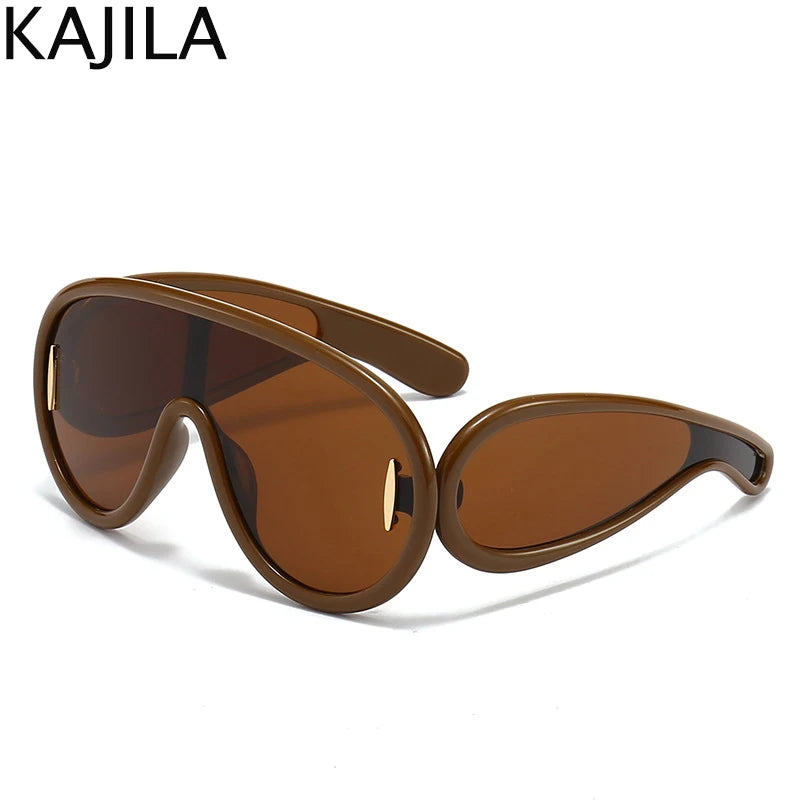 Oversized Wellen-Masken-Sonnenbrille Einteilige Damen-Sport-Y2K-Punk-Sonnenbrille für Damen 2024 Luxusmarke Steampunk-Brillen-Goggle