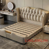 MINGDIBAO Luxuriöses, modernes Polsterbettgestell mit Goldakzenten, Designer-Bett aus echtem Leder, Schlafzimmermöbel in Queen-/King-Size