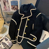 Herbst Winter Umlegekragen Lammwollmantel Damen Vintage Spleiße Locker Jacken Damen Mantel Verdicken Oberbekleidung Damen Jacke