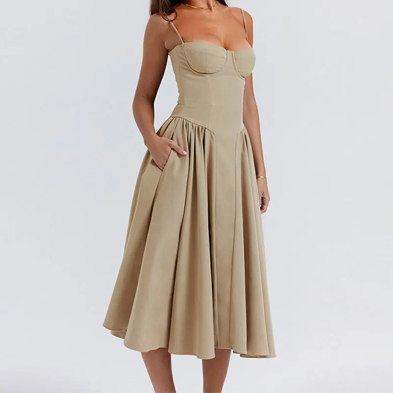 2024 Summer Sexy Spaghetti Strap Long Dresses Slim French Vintage Elegantes Style Suspender Party Dress Vestidos Robes Longues