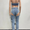 Jeans-Sets für Damen 2024 Sexy Streetwear Zweiteilige Outfits Brustwickel Ärmelloses, rückenfreies Top Ausgeschnittene Jeans