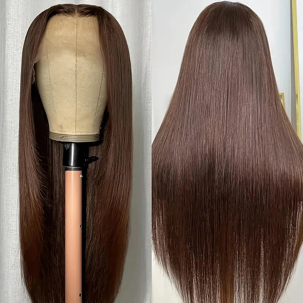 Chocolate Brown Straight 13x4 13x6 Hd Lace Frontal Wig Brazilian Colored T Part Human Hair Wigs For Women Preplucked 30 36 Inch