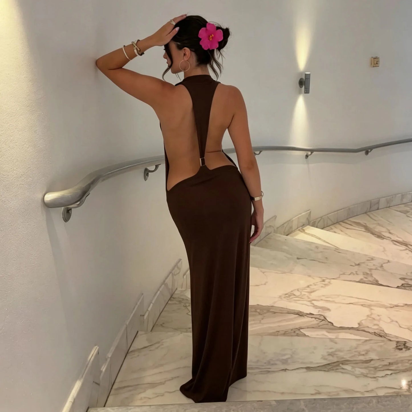 Halter Deep V Backless Long Dress Women Open Back Spaghetti Strap Elegant Party Evening Gown Summer Vacation Beach Dresses 2026