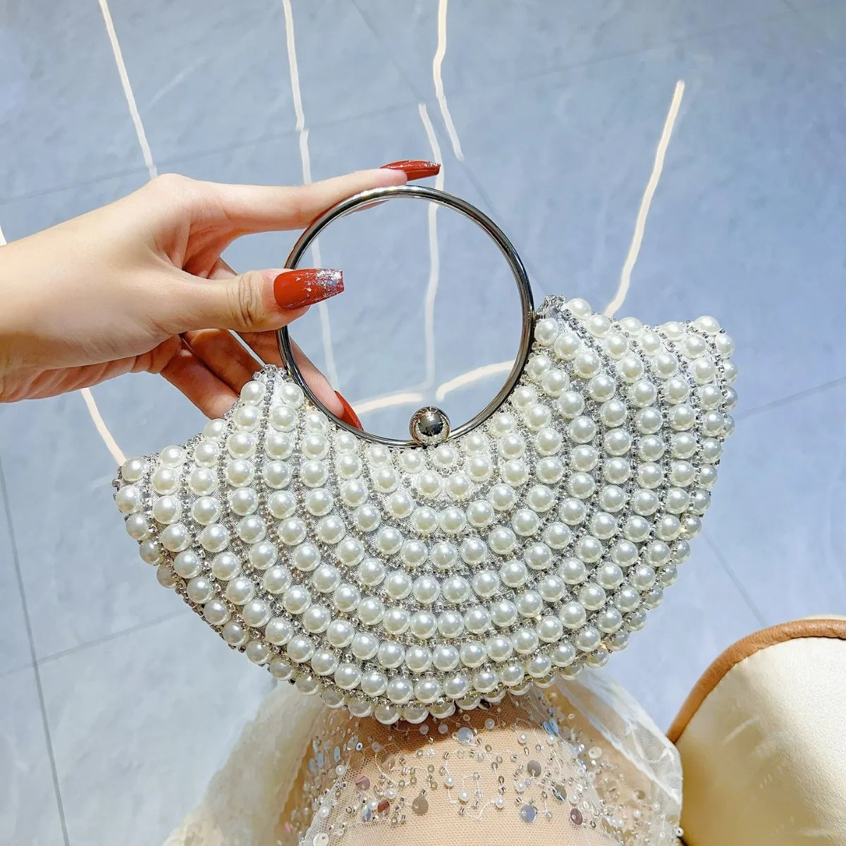 Luxuriöses Design Glitzernde Bankett-Clutch-Tasche Mode Perlmutt-Einlage Hochzeitshandtasche Damen Umhängetasche mit Kette Neue Clutch-Geldbörse