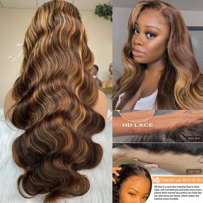 360 HD Lace Frontal Perücken 4/27 Highlight Perücke Body Wave 13×6 13X4 Lace Front Perücken für Frauen Echthaar Loose Wave Virgin Brazilian