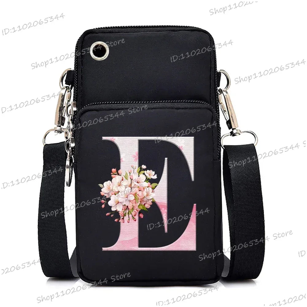 Damen Kuriertasche Kleine Handtasche Umhängetasche Geldbörse für Handy Sakura 26 Alphabet-Druck Münzgeldbörse Damen Kartenhalter