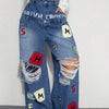 Hip Hop Wide Leg Jeans Pants Sexy Women High Waist Elegant High Street Ripped Denim Straight Trousers
