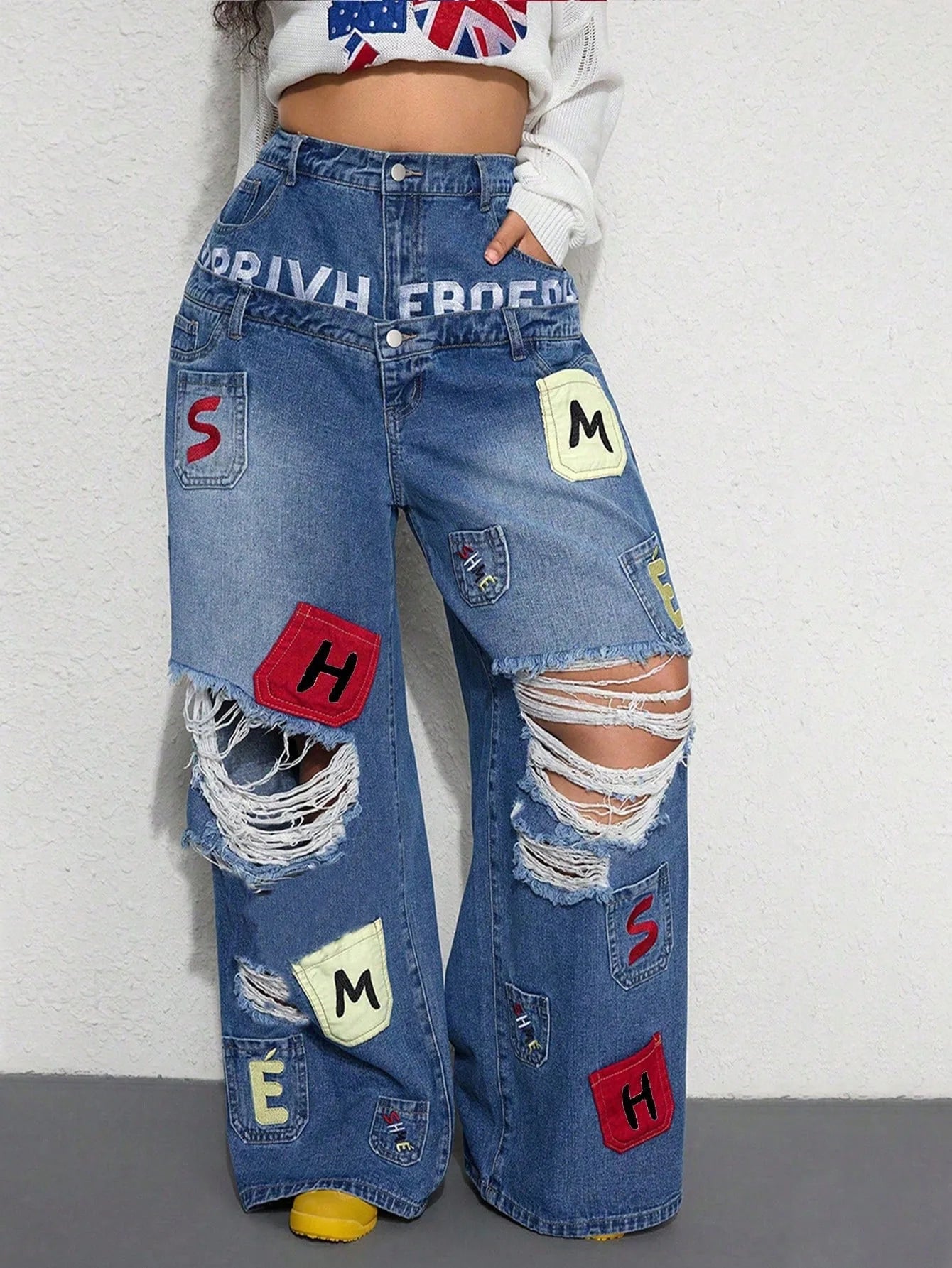Hip Hop Wide Leg Jeans Pants Sexy Women High Waist Elegant High Street Ripped Denim Straight Trousers