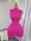Joskaa 2025 Summer Women Elegant Round Neck Sleeveless Tassels Hem Bodycon Mini Knitted Dress Holiday Beach Party Clubwear